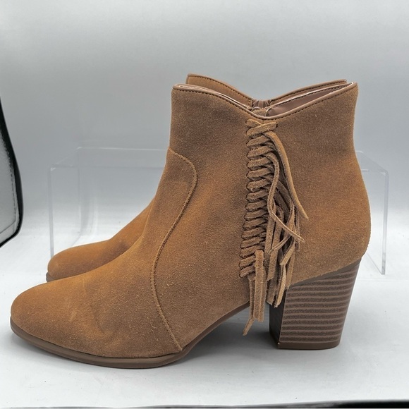 Bass Ankle Bootie Women’s Size 7.5 Tan Eve Suede Fringed Heeled Zip Boho Boot - Picture 4 of 10